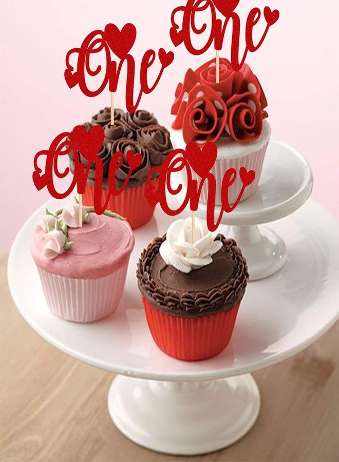 Incrizma 20 Pack One Cupcake Toppers with Red Sweet Love 1st Valentine's Day Cupcake Food Picks Valentine's Day Theme Wedding Baby Shower Kids 1st Birthday Party Cake Decorations Supplies - Image 3